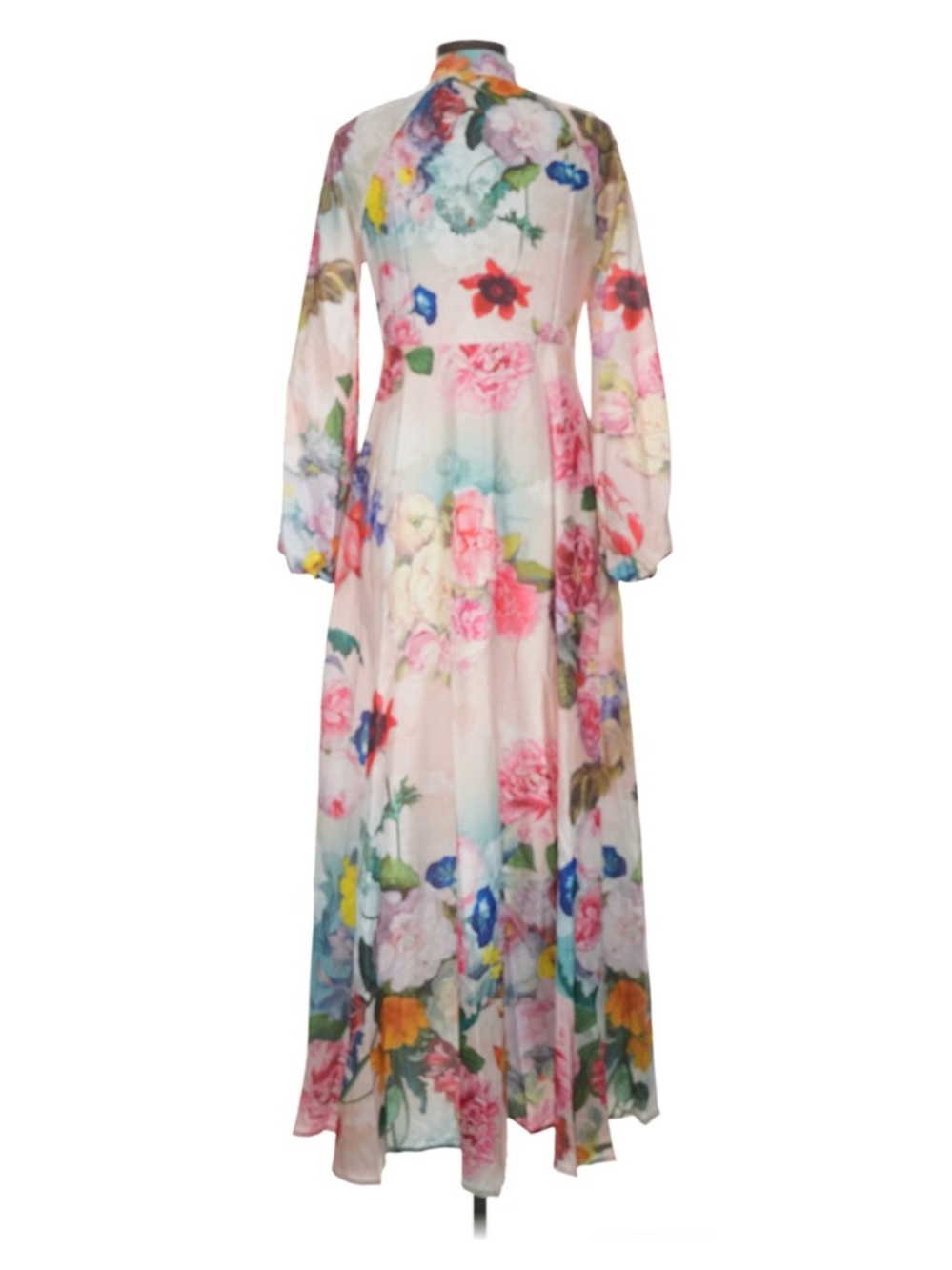 Sheer Floral Maxi Dress in Pink Multicolor - Women's Long Sleeve
